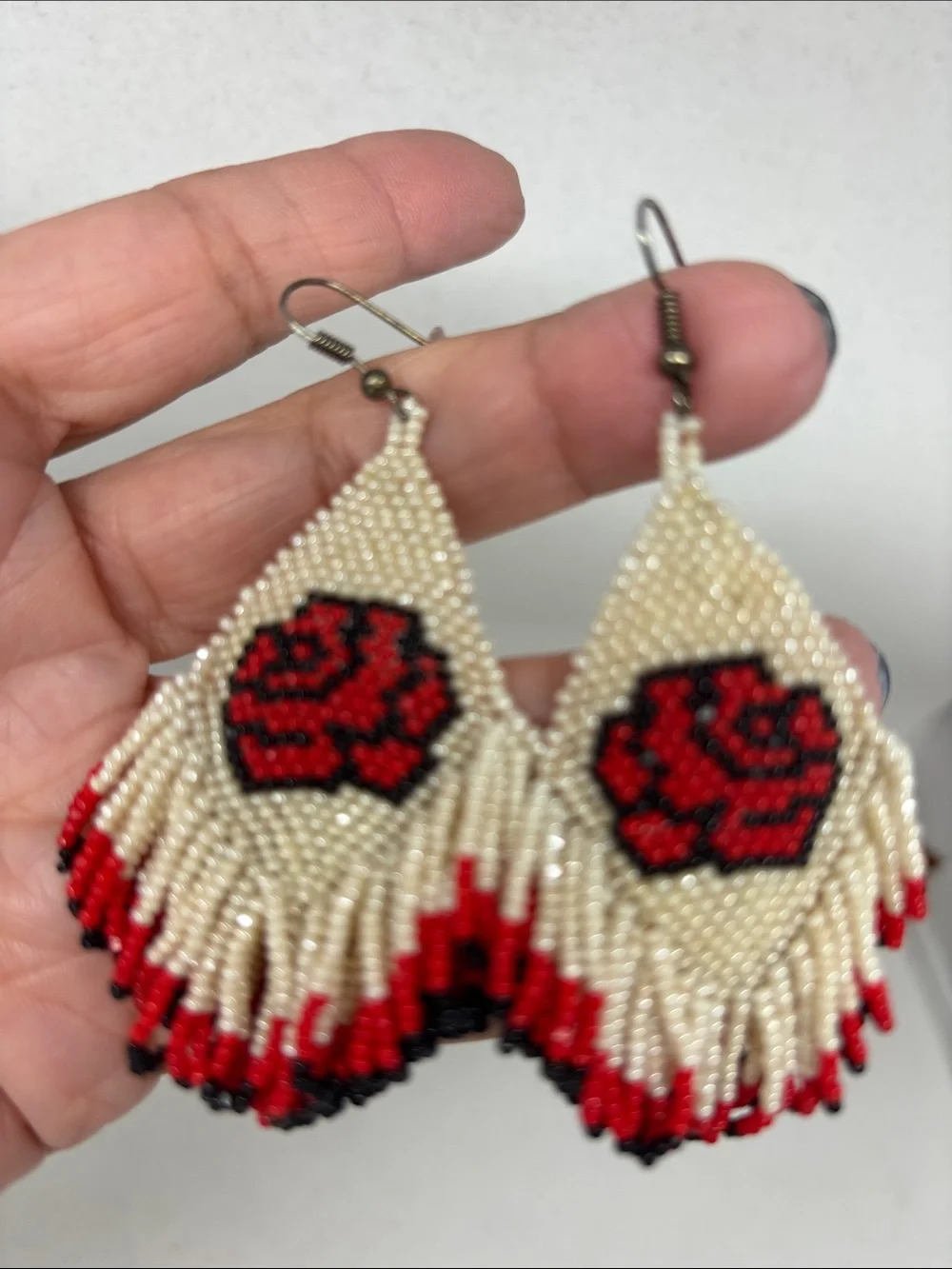 Beautiful Beaded Rose Fringe Earrings